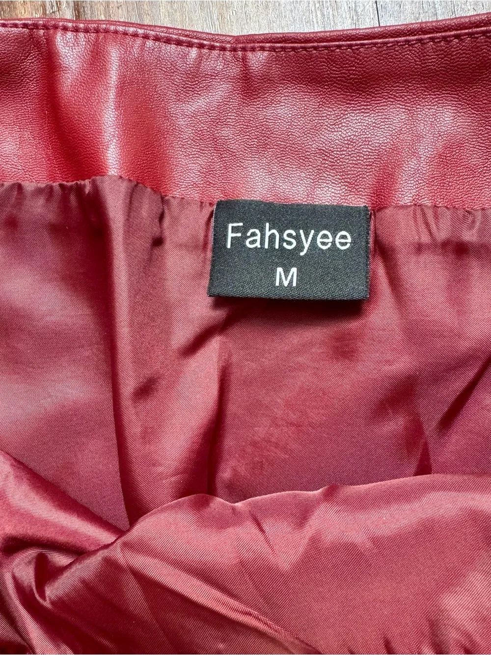 Faux Leather Mini Skirt in Deep Red, Size Medium